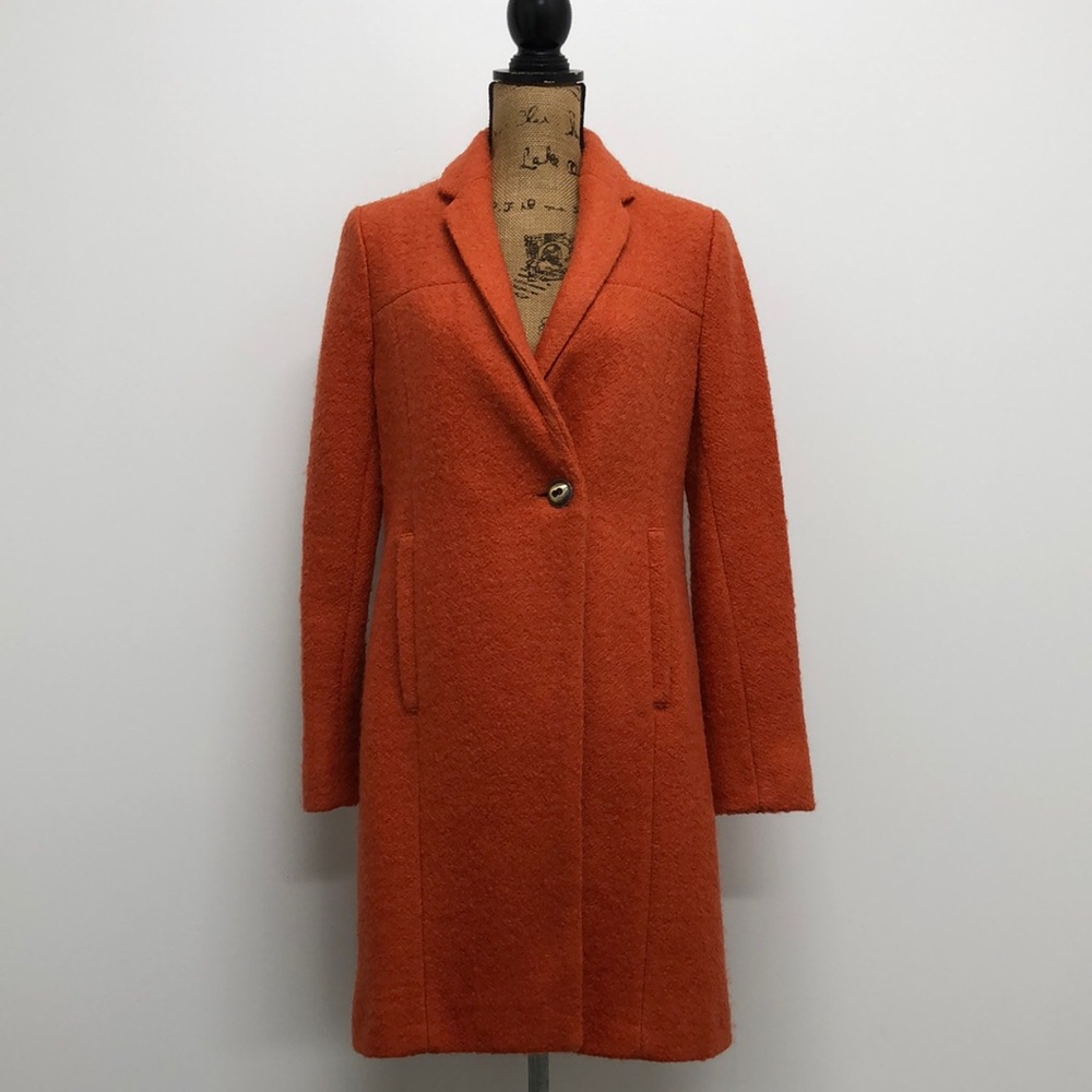 Kenneth Cole Vintage Style Long Orange Wool Blend Coat Jacket